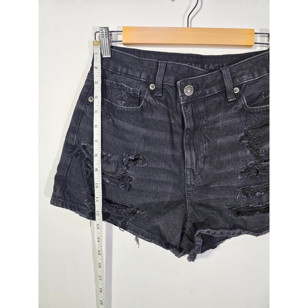 Classic Grundge Distressed Crossover American Eagle Denim Shorts Womens 2 Black - Picture 5 of 9